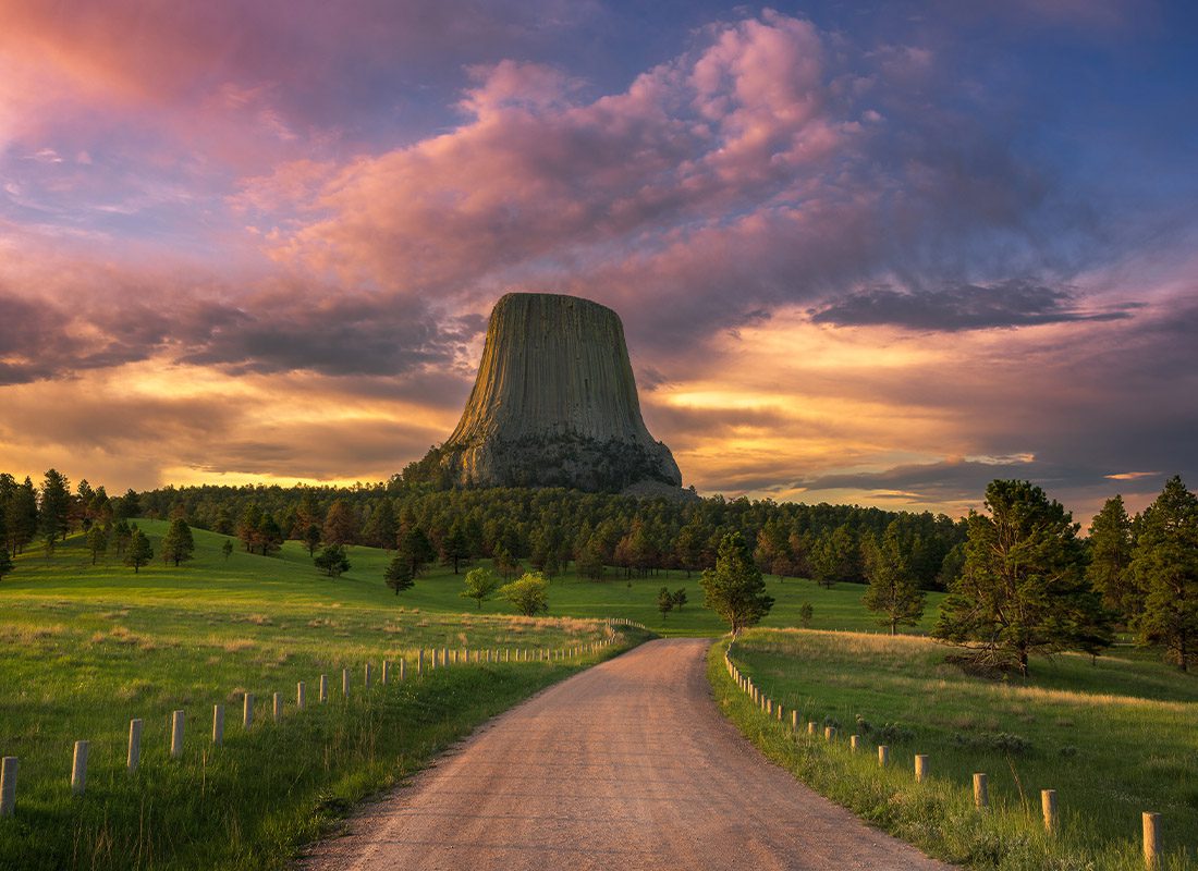 Gillette, WY - Landscape View of Devils Tower at Sunrise in Wyoming