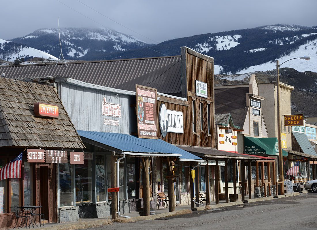 Commercial Property Insurance - View of Small Town Main Street in Wyoming on a Sunny Winter Day